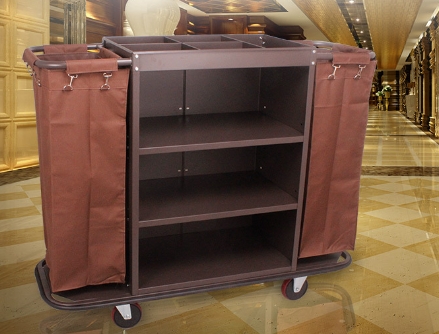 Hotel guest room entrance bilateral floor collection and cleaning hand-wheeled service car